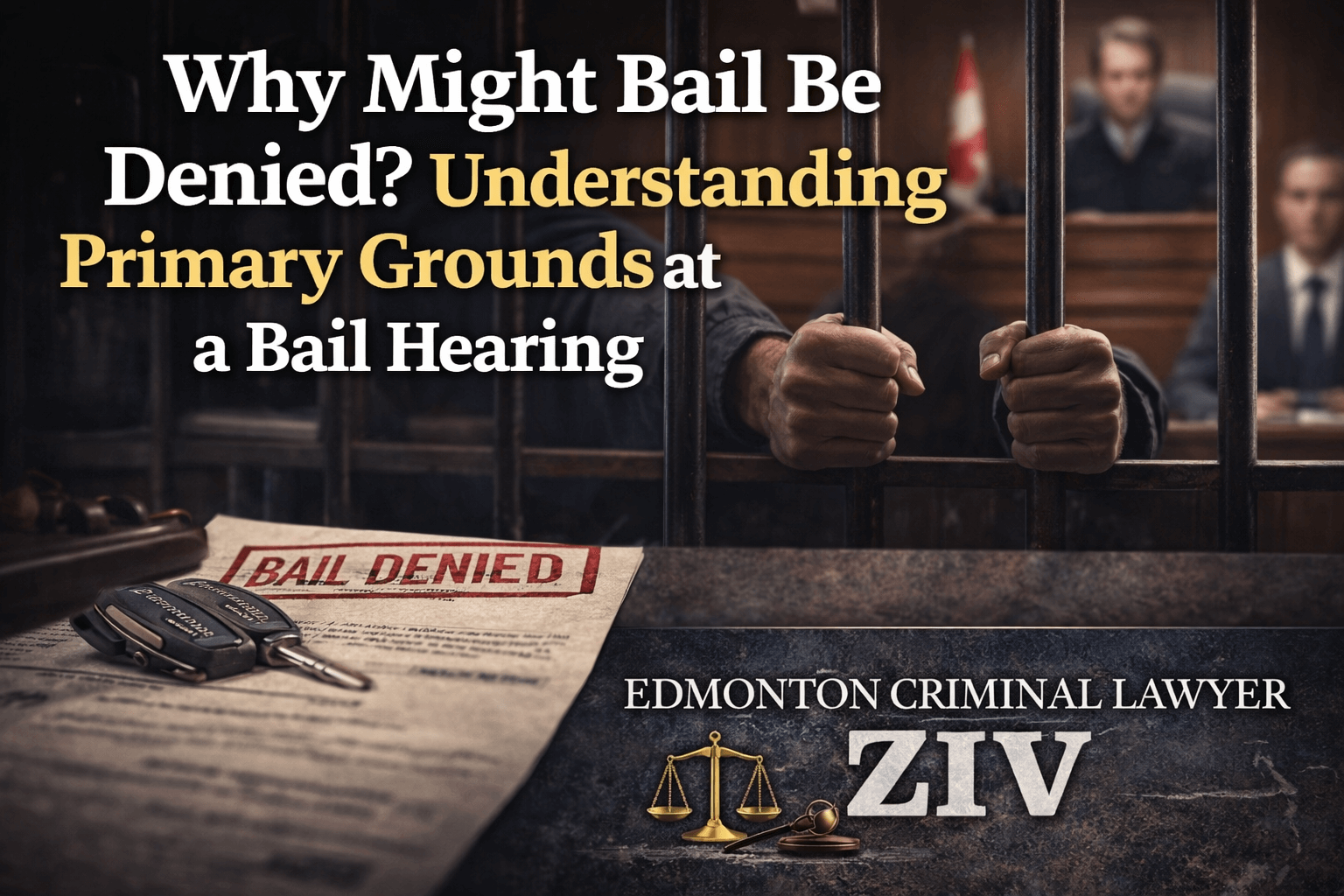 Courtroom scene with bail denied stamp